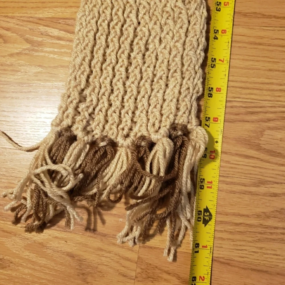 Brown & Ivory Handcrafted Crochet Scarf with Fringe Edges